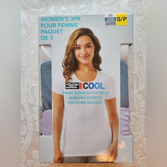 32 Degrees Tops - 32 Degrees Cool Quick Dry T-Shirt, White, Lavender and Blue, Small, New in Box